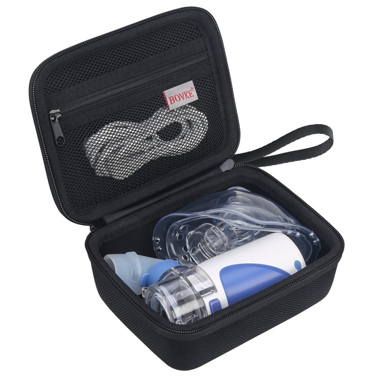 BOVKE Carrying Case for Handheld Mesh Nebulizer Machine for Adults and Kids, Cool Mist Steam Inhaler Portable Nebulizer Holder with Extra Pocket for Cables, Batteries, Black (CASE ONLY)