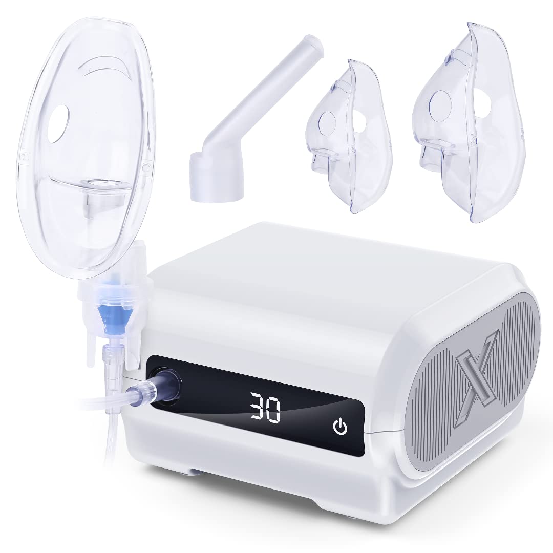 UUX Smart Nebulizer Machine - Low Noise Nebulizer for Adults & Kids with Timer Digital Display and 3 Reusable Masks, Portable Nebulizer for Breathing Treatment, Home Use and Travel