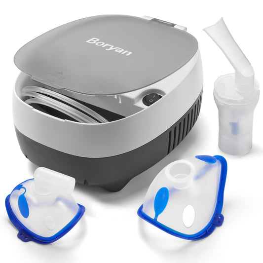 Boryan Nebulizer Machine for Adults & Kids - Superior Portable Breathing Treatment Nebulizador, with Built-in Organizer, Included Masks, Tubing and Mouthpiece Accessories Replacement Kit, C2A Version 2024