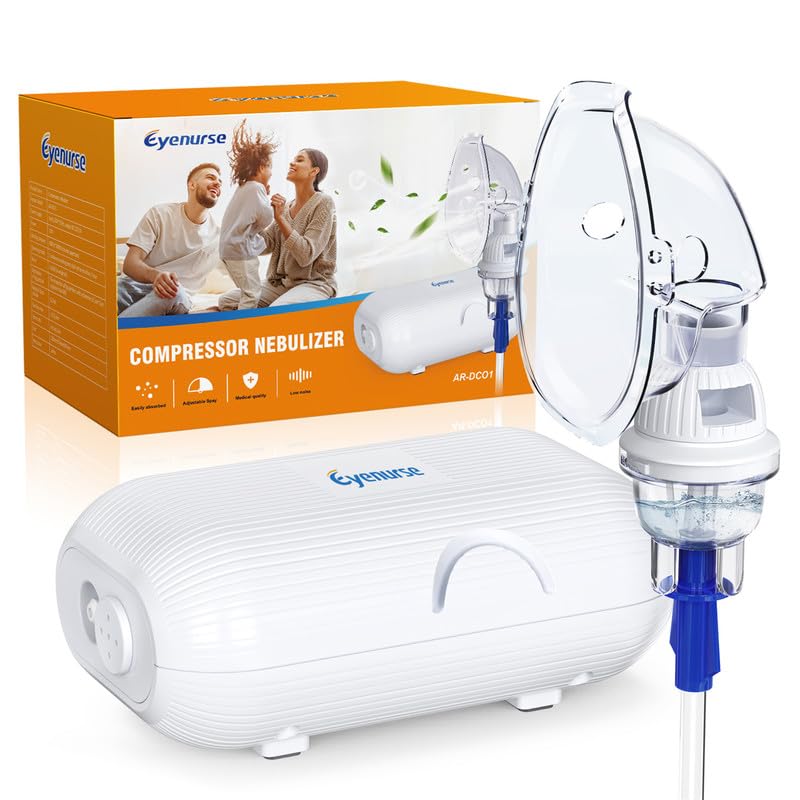 Eyenurse Nebulizer for Adults& Kids, Portable Nebulizer Machine, Quiet Handheld Nebulizer for Breathing Treatment with Mouthpiece& 2Masks, Compressor Nebulizer System with Tubing Kit for Home Use