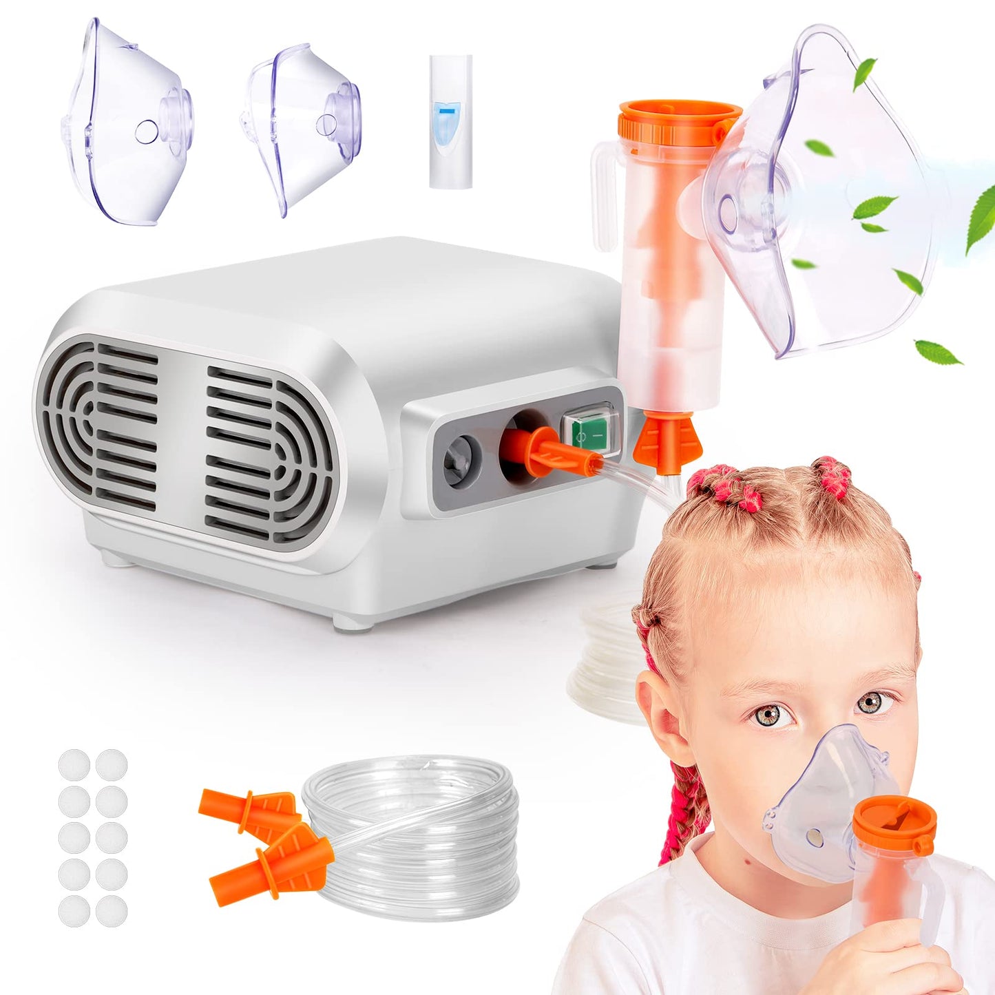 PANASHE Nebulizer Machine for Adults, Portable Nebulizer Machine for Kids, Compressor Nebulizer for Breathing Problems, Personal Steam Inhaler Cool Mist with Full Accessories for Home Travel,Light Gray