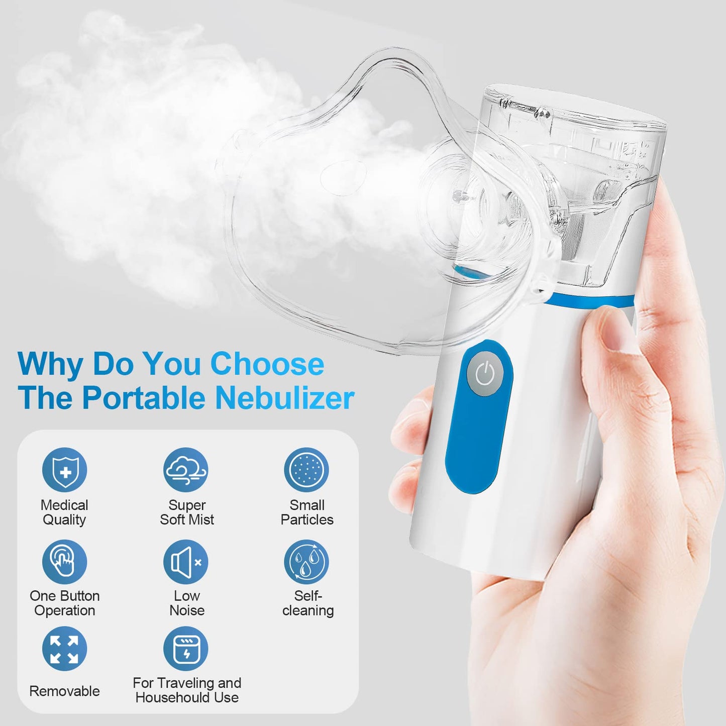 BINGONE Portable Nebulizer, Handheld Mesh Nebulizer Machine for Adult and Kids, Personal Steam Inhaler Cool Mist Ultrasonic Nebulizer for Home Travel Daily Use