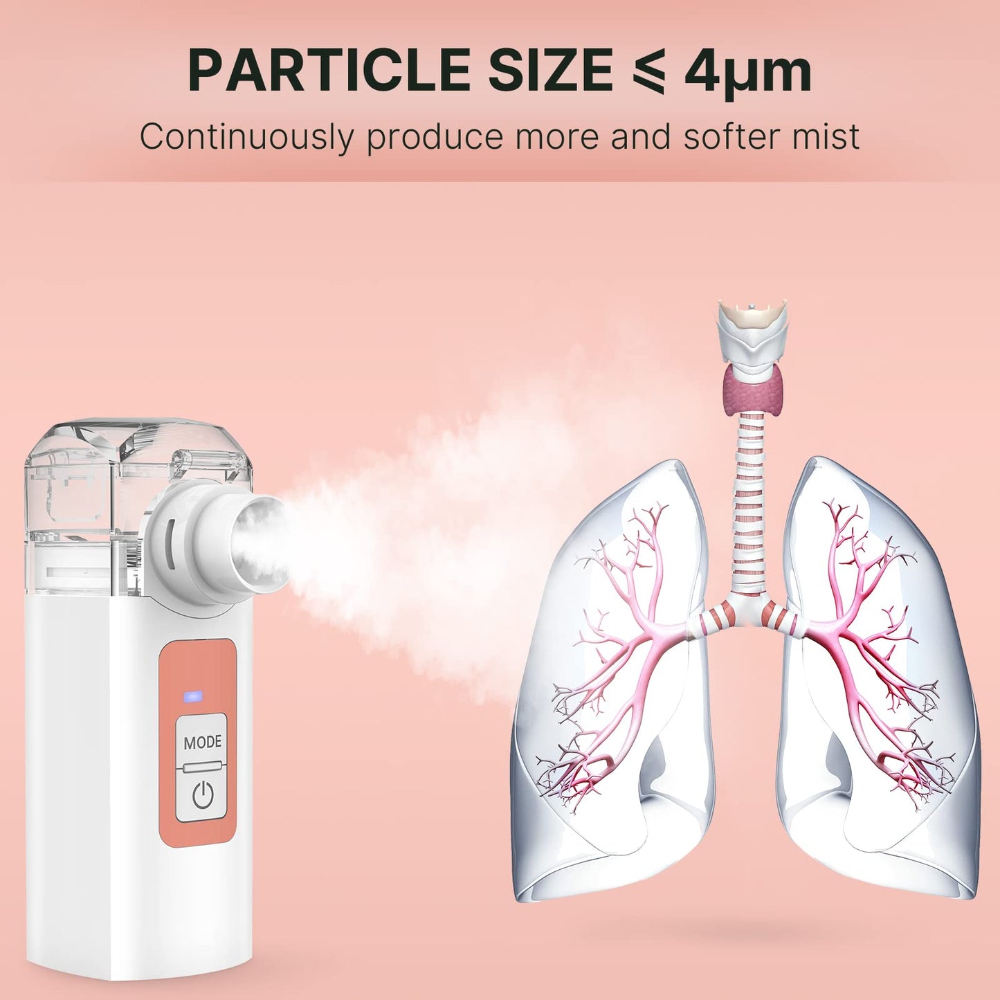 PANASHE	Portable Nebulizer, Handheld Mesh Nebulizer Machine for Adults & Kids, Cool Mist Steam Inhaler with 2 Modes for Home Office Travel Use, Pink