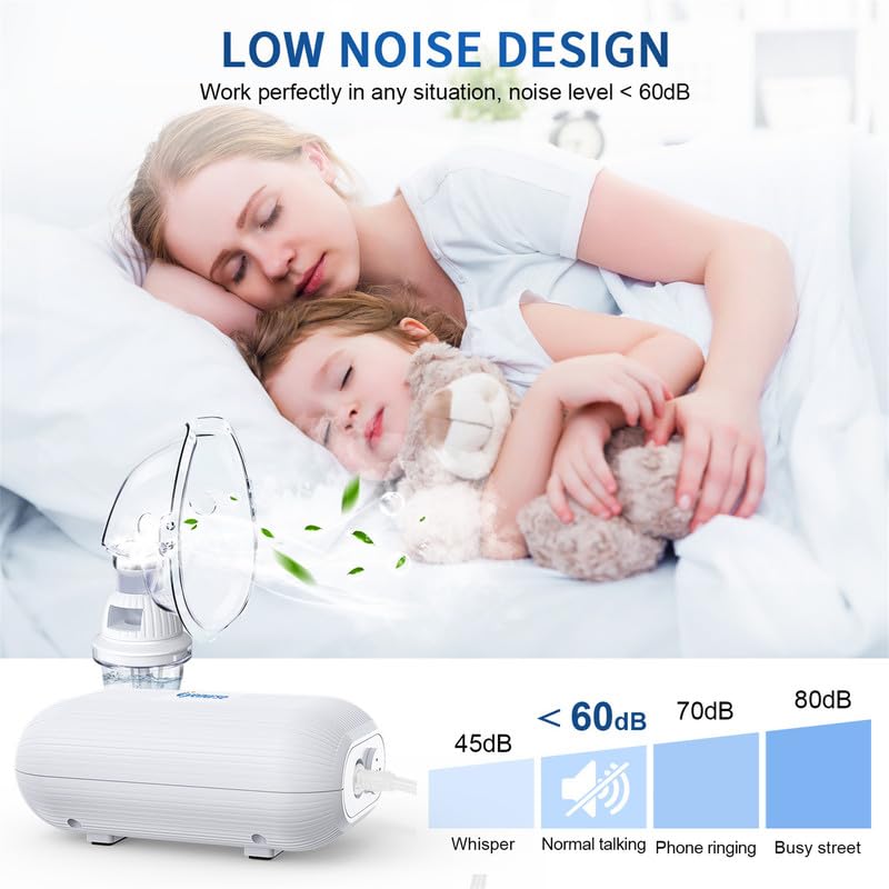 Eyenurse Nebulizer for Adults& Kids, Portable Nebulizer Machine, Quiet Handheld Nebulizer for Breathing Treatment with Mouthpiece& 2Masks, Compressor Nebulizer System with Tubing Kit for Home Use