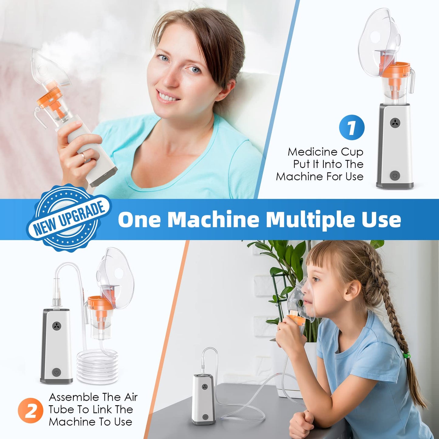 Mersur Portable Nebulizer, Handheld Nebulizer Machine for Adults & Kids, Rechargeable Breathing Treatment Machine with Mask Tubing Mouthpiece Combo Kit