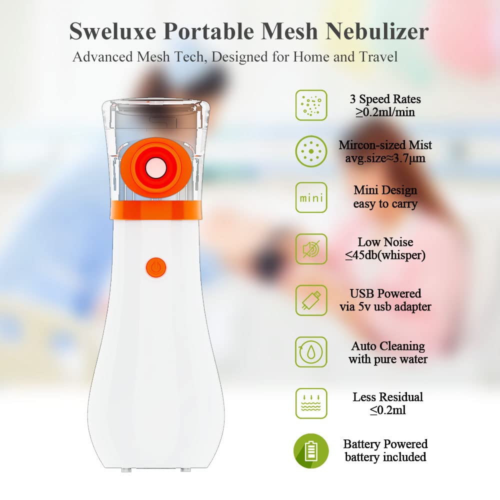 Sweluxe     Portable Nebulizer for Kids and Adults - 3 Speed Rates Handheld Steam Inhaler for Home and Travel Convenience