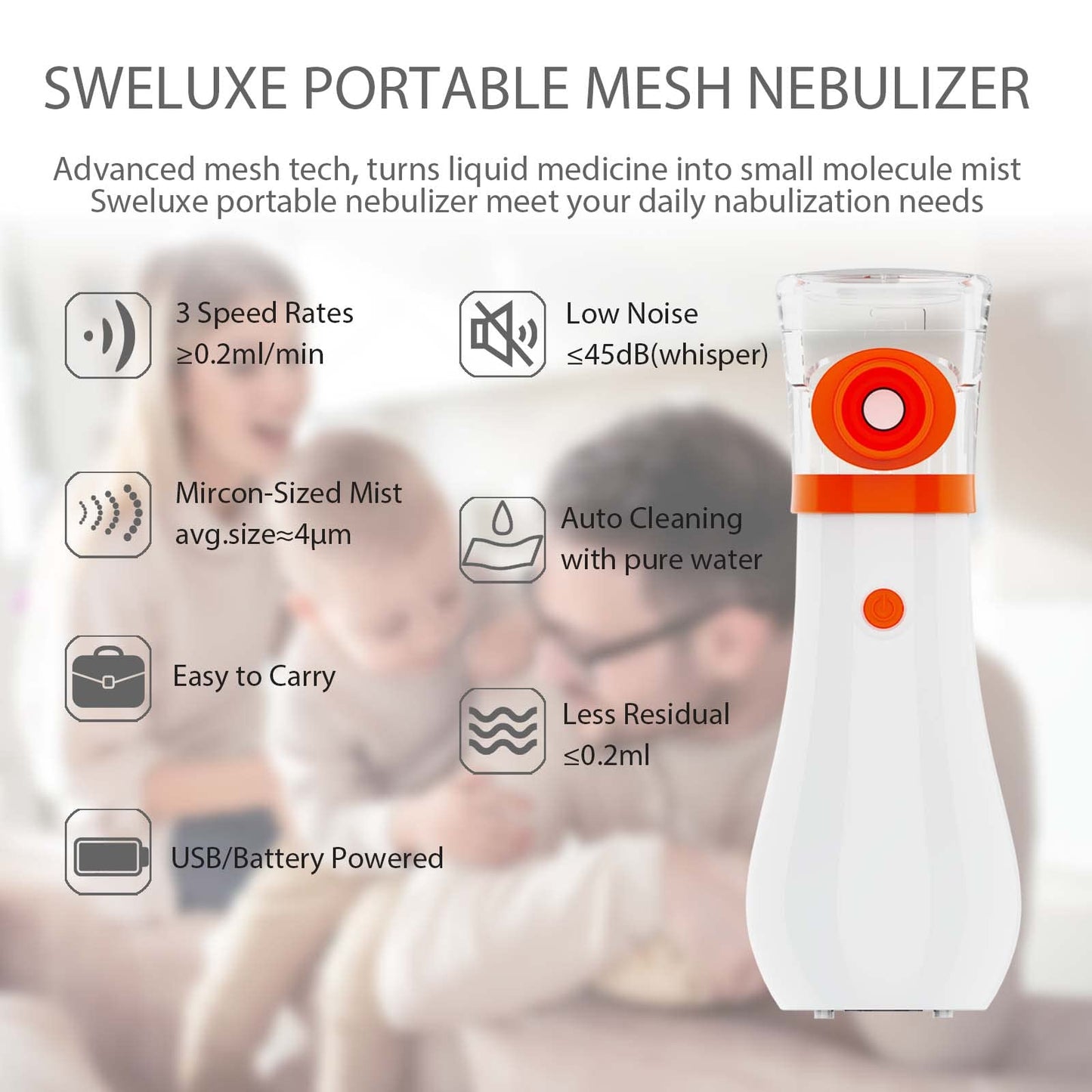 Sweluxe       Sweluxe Portable Nebulizer for Adults, Handheld Kids Nebulizer Machine 3 Speed Adjustable Steam Inhaler for Breathing Solution With Carring Case