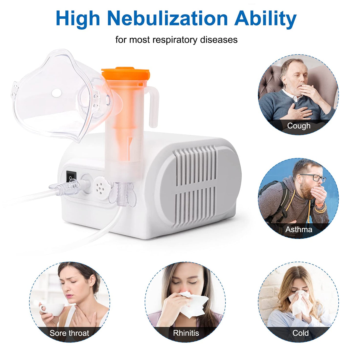 ASOMI       Nebulizer Machine for Adults and Kids, Compressor Nebulizer with A Set of Accessories, Jet Nebulizer of Cool Mist, Desktop Nebulizer with Compressor System for Breathing Problems