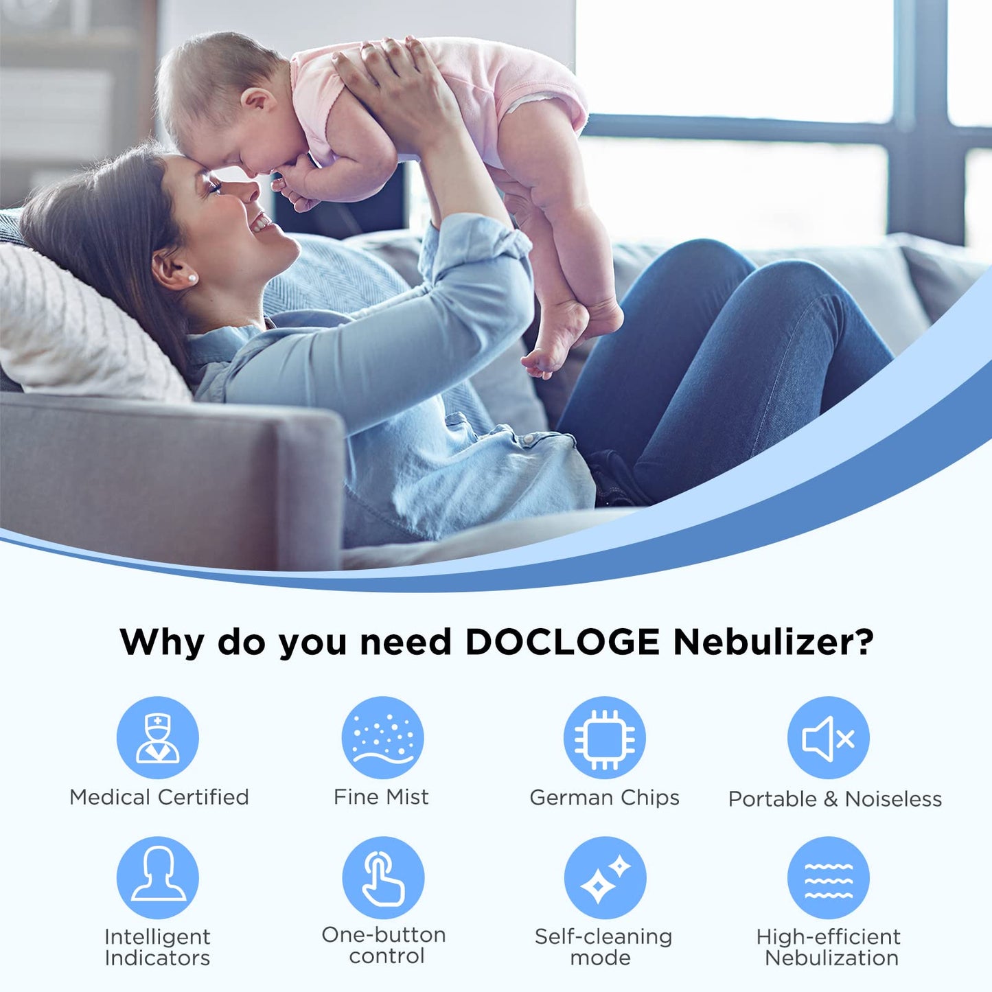 DOCLOGE	Portable Nebulizer - Nebulizer Machine for Adults and Kids, Mesh Nebulizer with Mouthpiece, Kids and Adults Mask for Travel and Home Usage