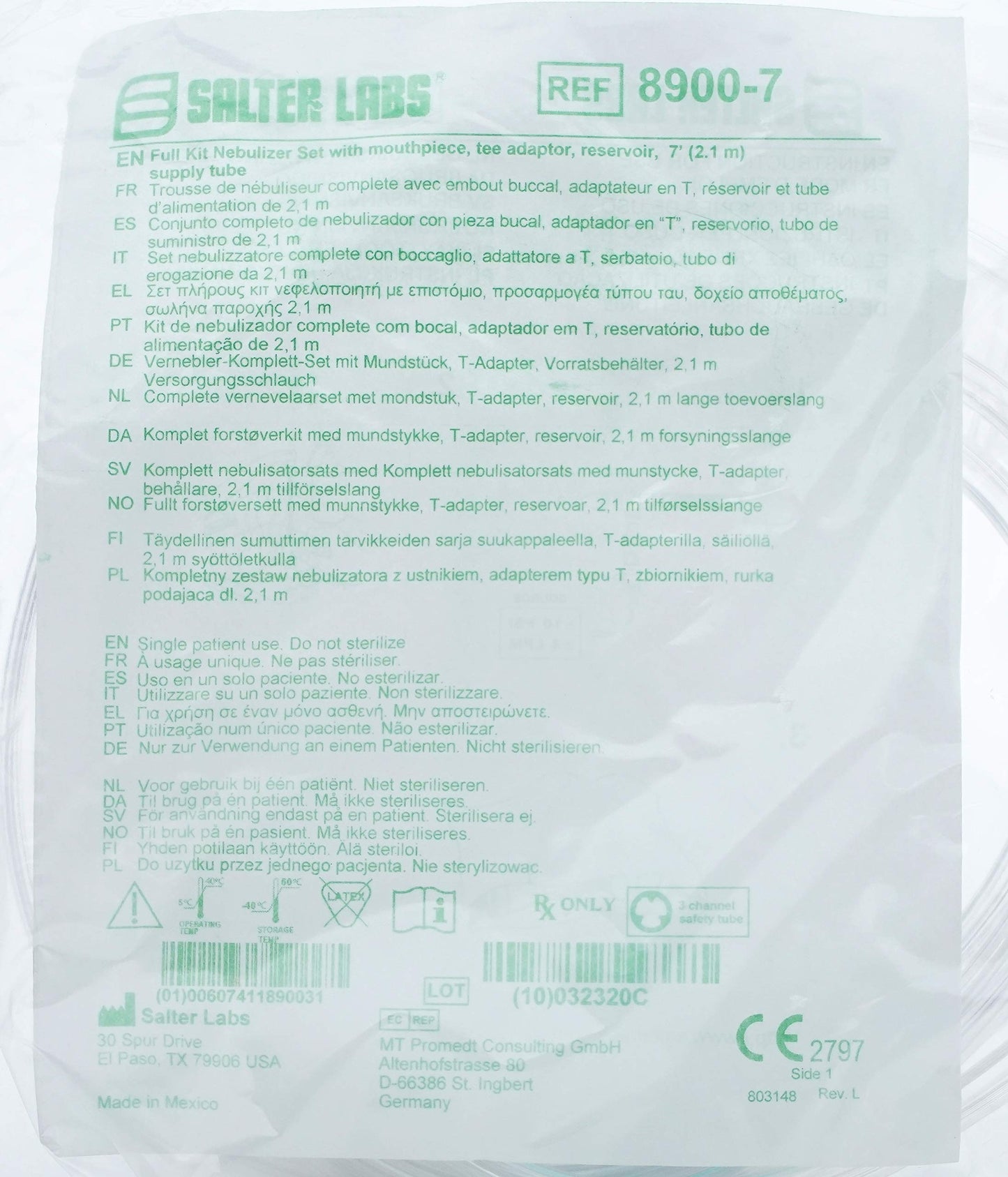 Salter Laboratories Labs 8900 Series Handheld Nebulizer Kit, Small Volume, 7' Tubing, Universal Mouthpiece, 8900-7-50 (Case of 50)