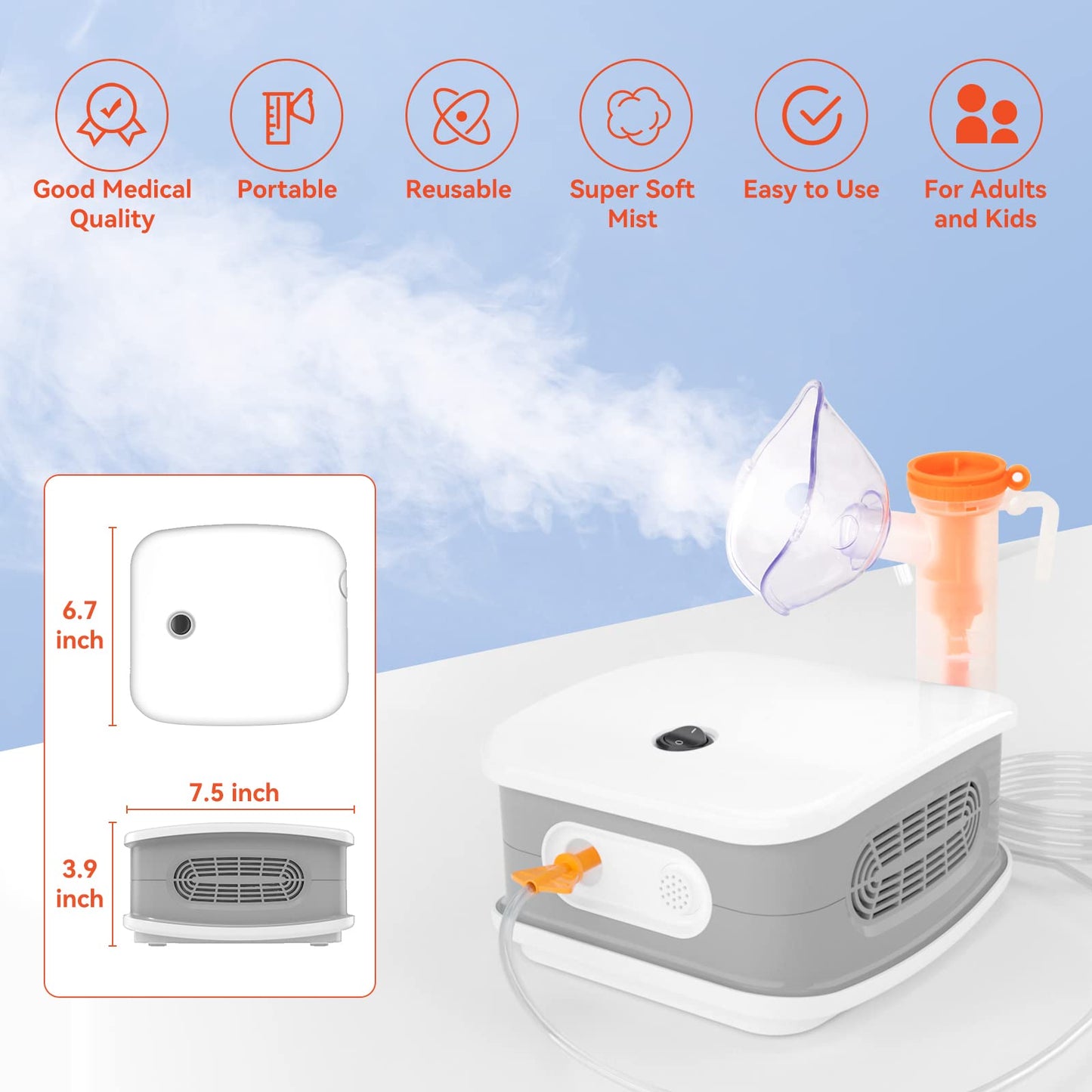 Mapoo Nebulizer Machine for Adults, Portable Nebulizers Machine for Breathing Problems, Suitable for Adults and Kids,Personal Cool Mist Steam Inhaler with 1 Set Accessory