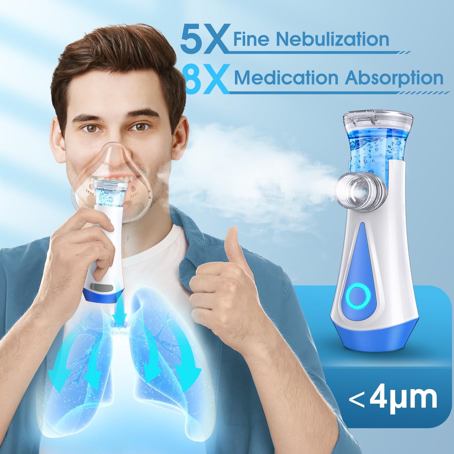 vegamile Portable Nebulizer Machine for Adults Kids, USB Rechargeable with Fine Atomized Particles,2 Working Modes,Effective Mesh Treatment of Breathing Problems Home Office Travel