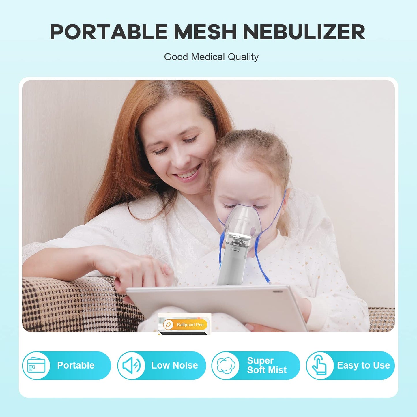 Avaoko Portable Nebulizer, Nebulizer Machine for Adults and Kids Handheld Nebulizer for Travel and Daily Use Mesh Nebulizer for Breathing Problems with Autoclean Mode Powered by USB/Battery, White