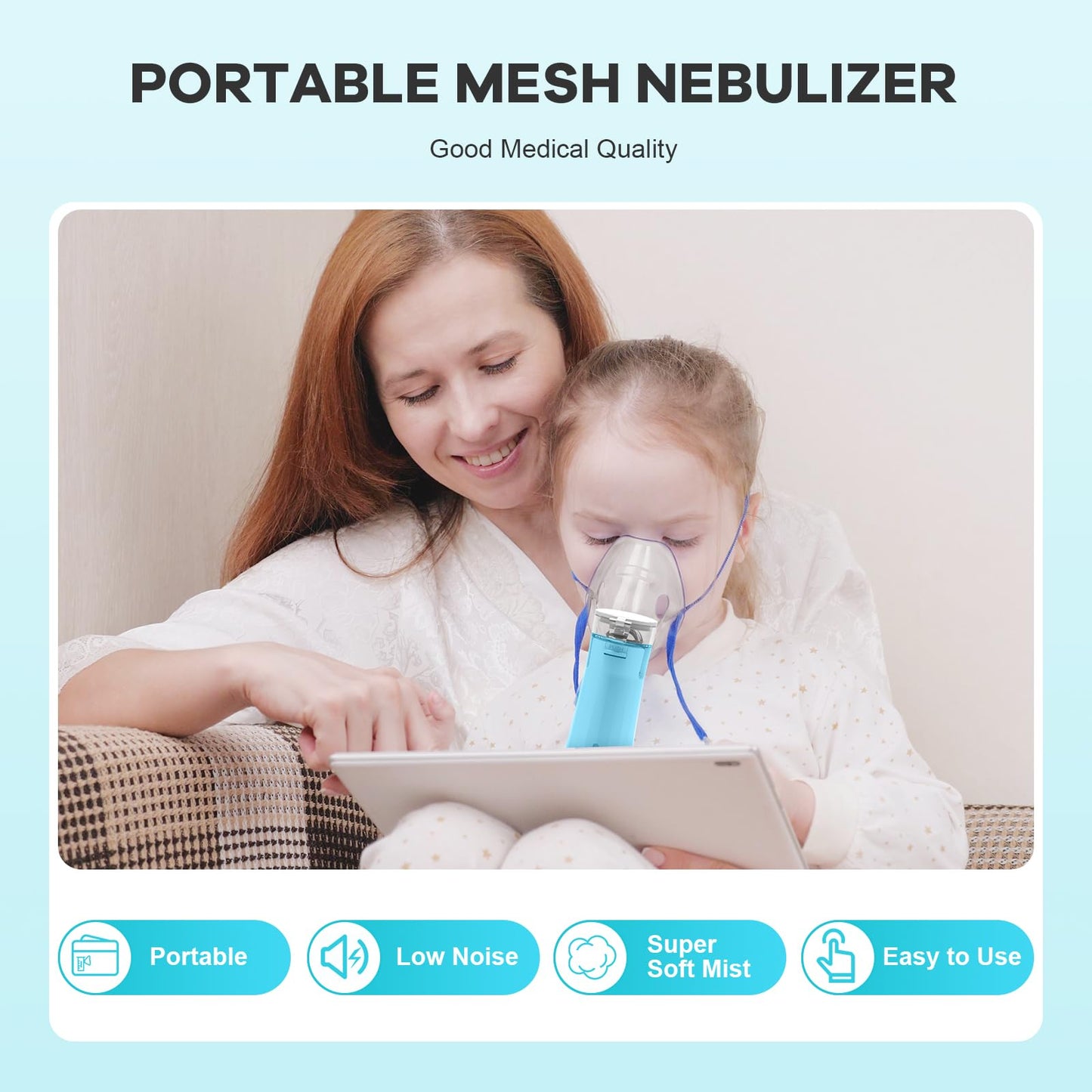 Avaoko Portable Nebulizer, Nebulizer Machine for Adults and Kids Handheld Nebulizer for Travel and Daily Use Mesh Nebulizer for Breathing Problems with Autoclean Mode Powered by USB/Battery, Blue