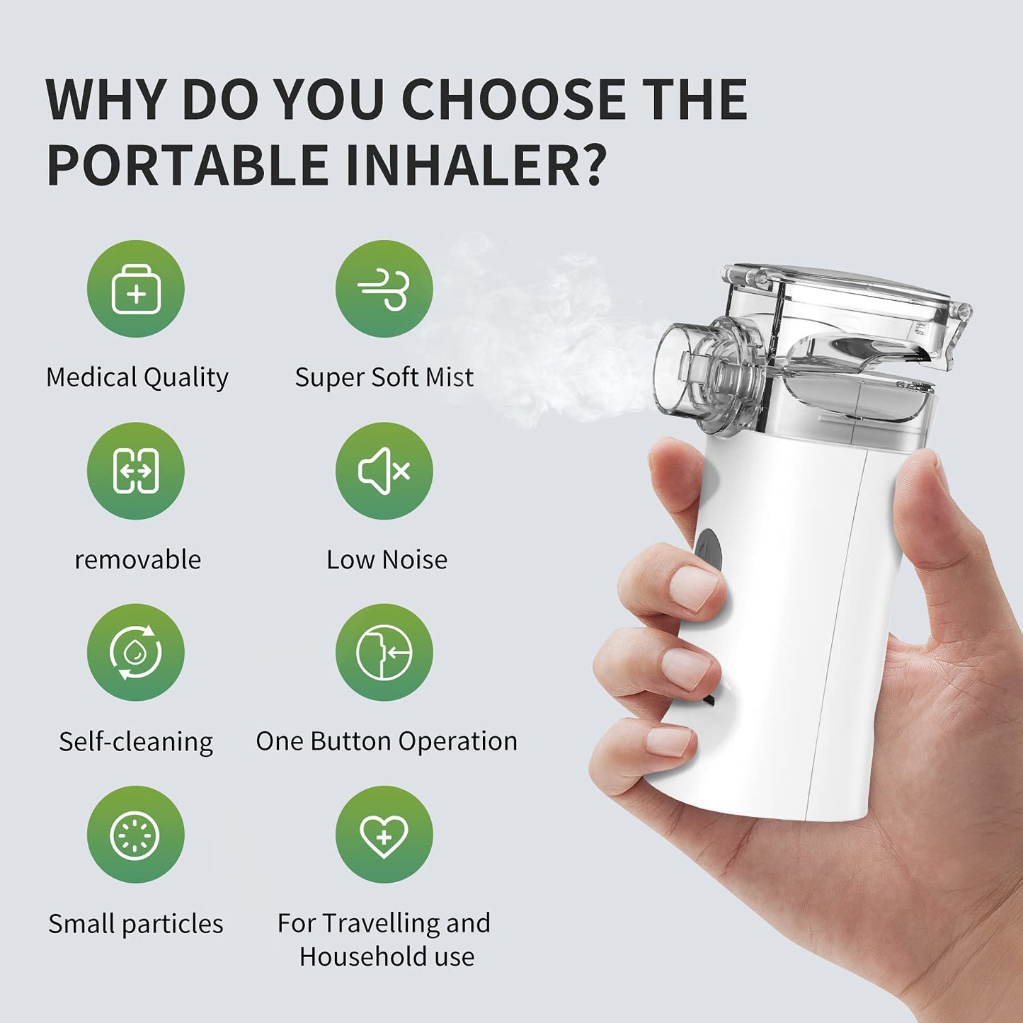 APOWUS       Portable Nebulizer - Handheld Mesh Nebulizer Machine for Adults & Kids Travel and Household Use, Quiet Steam Inhaler for Breathing Problems.