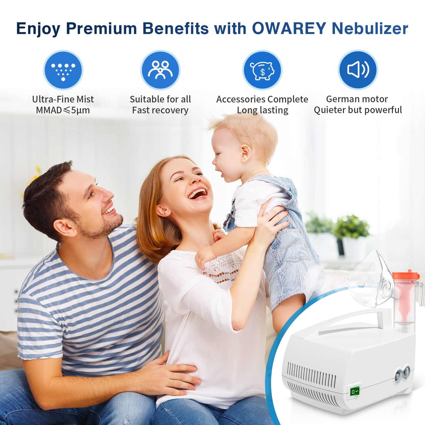 OWAREY	Nebulizer Machine - Nebulizer Machine for Adults and Kids, at Home Nebulizer Machine for Breathing Problems with Tubing and Masks Kits OWAREY