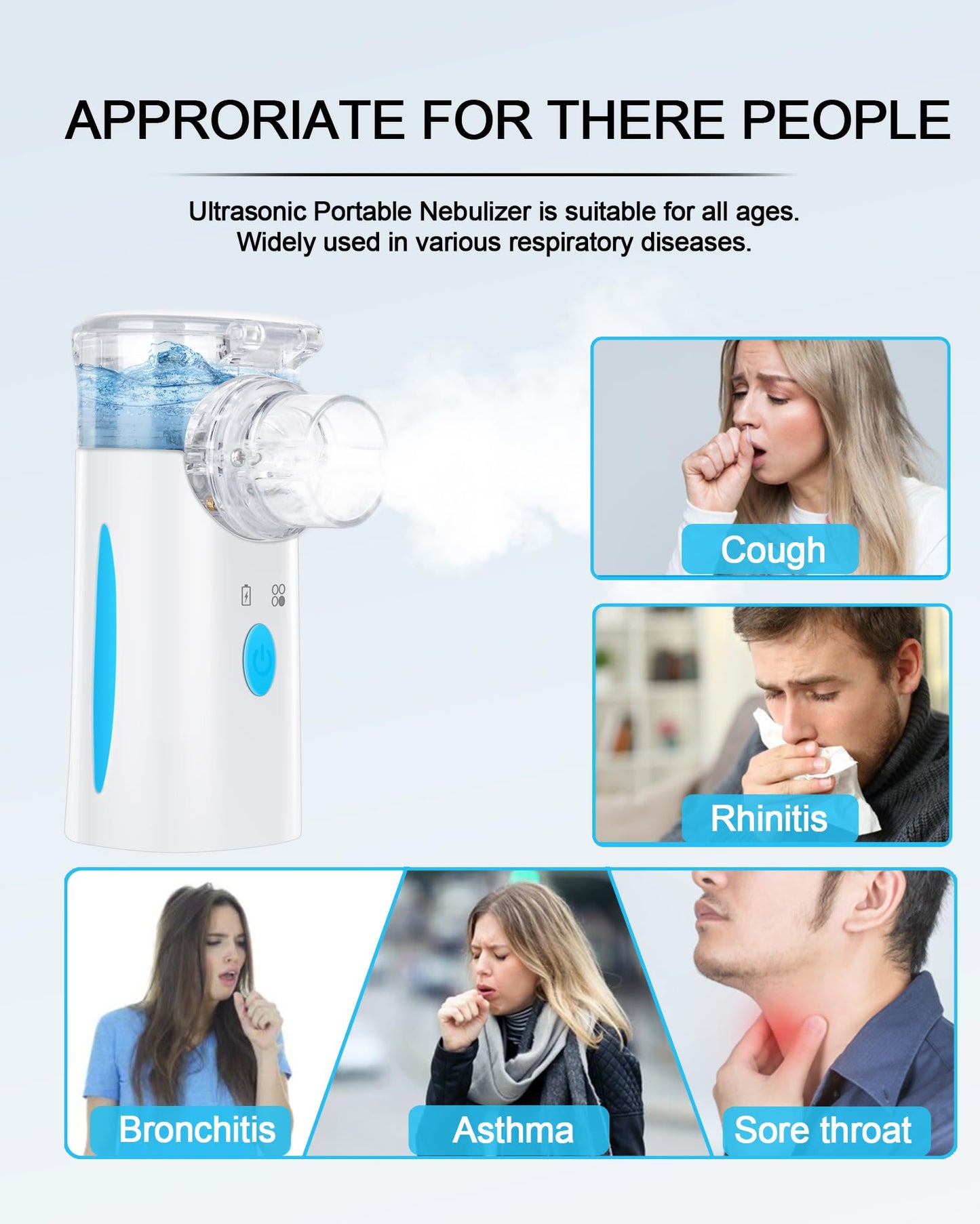 Naweti       Portable Nebulizer, Nebulizer Machine for Adults and Kids, Ultrasonic Mesh Nebulizer of Cool Mist, Ultrasonic Nebulizer with Self-Cleaning Function for Breathing Problems, Used at Home, Office, Travel