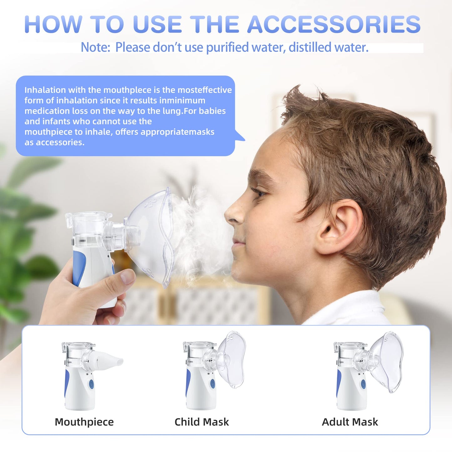 PUERUK Portable Nebulizer, Nebulizer Machine for Adults & Kids with Two Modes, Mini Steam Inhaler for Breathing Problems, Used Indoor and Outdoor