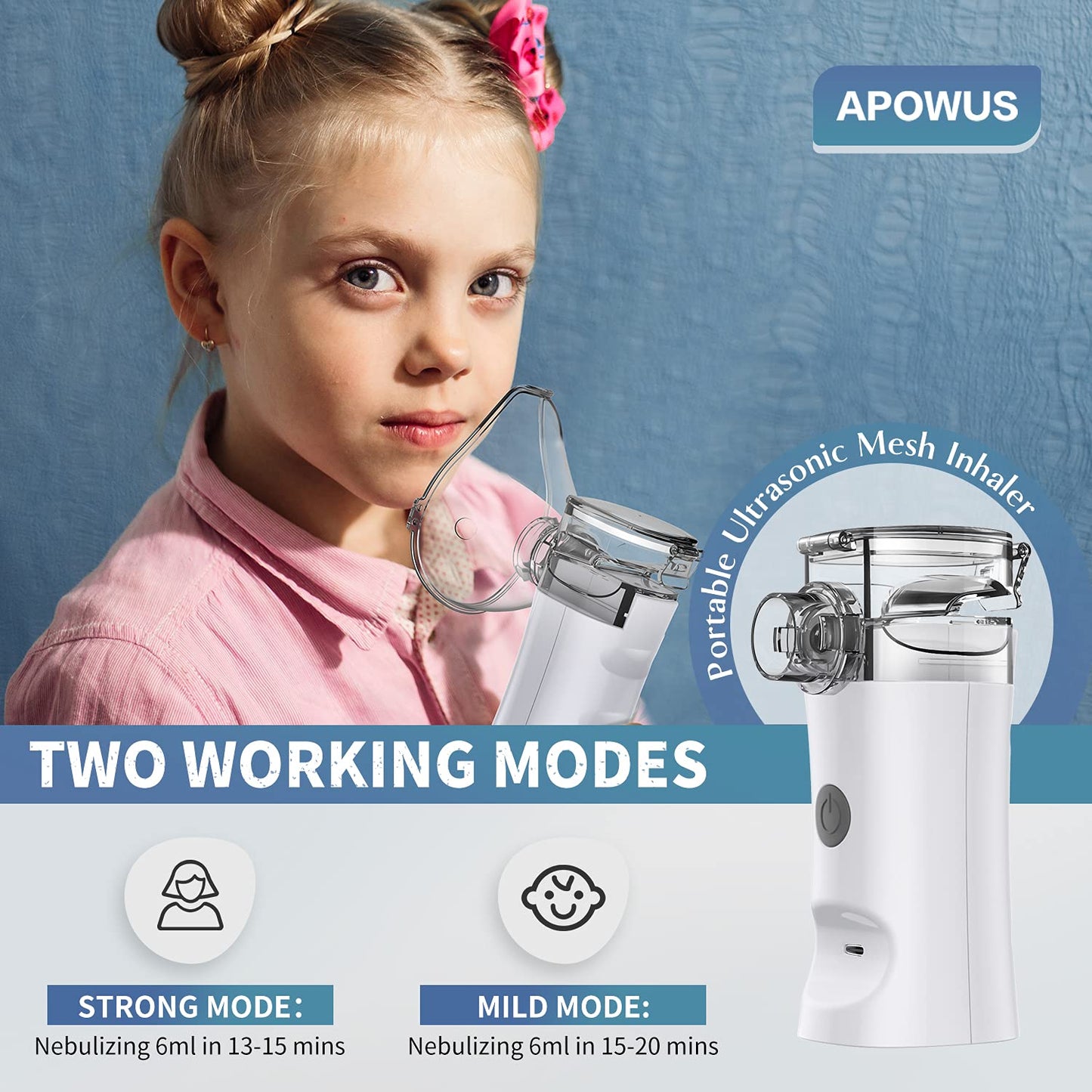 APOWUS       Portable Nebulizer - Handheld Mesh Nebulizer Machine for Adults & Kids Travel and Household Use, Quiet Steam Inhaler for Breathing Problems.