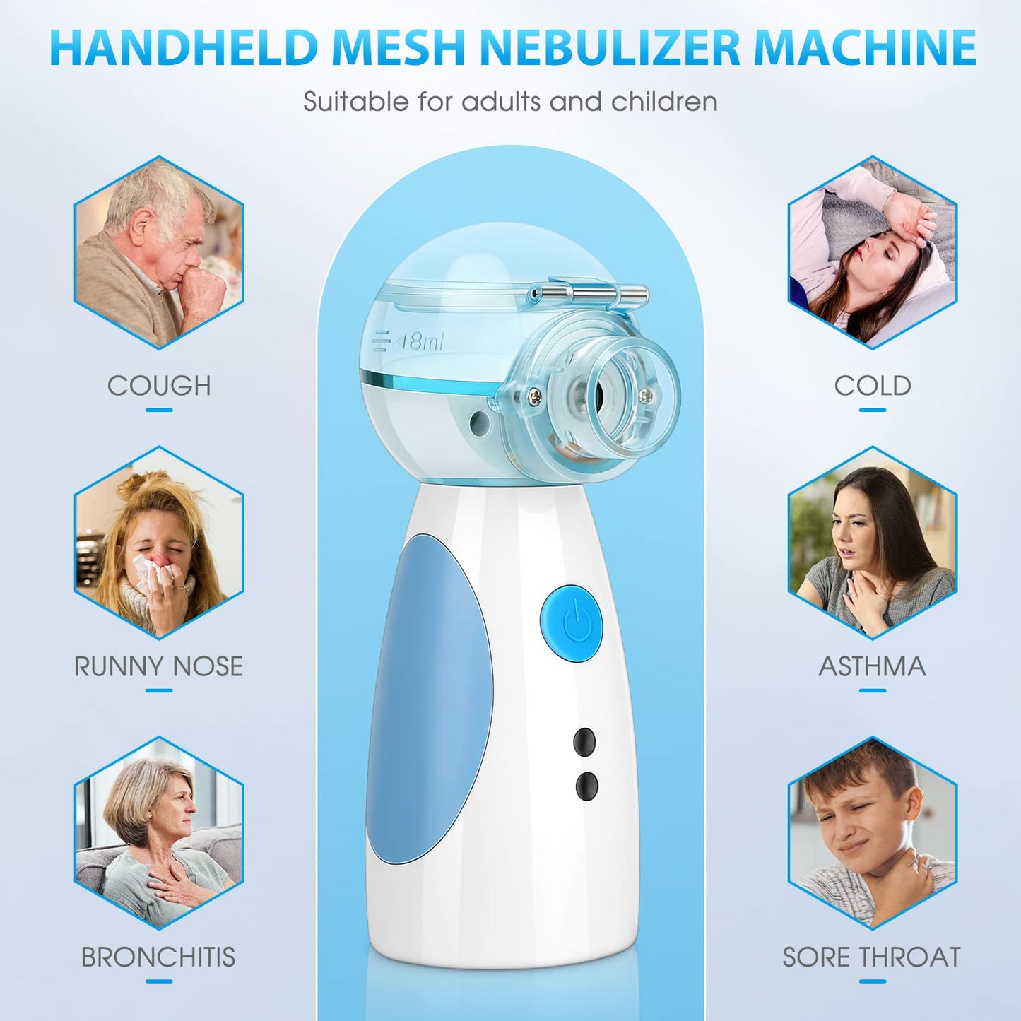 ZGjoib      Portable Nebulizer Machine for Adults and Kids, Rechargeable Handheld Mesh Breathing Treatment Machine Nebulizer for Home Office Use with Tubing Kit Mouthpiece Adult Child Masks