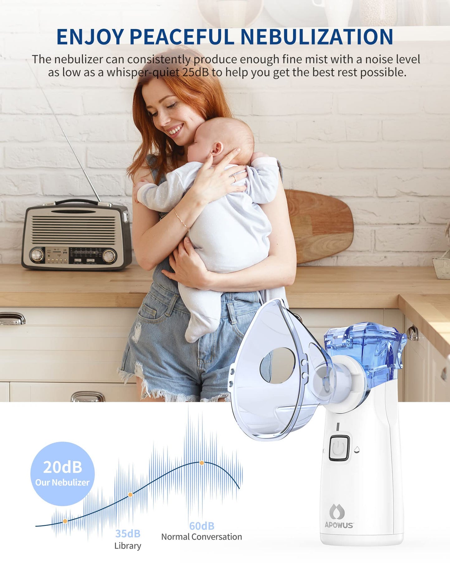 APOWUS Portable Nebulizer - Nebulizer for Adults and Kids, Nebulizer Machine for Adults and Kids with 3 Nebulizer Masks and Adjustable Nebulization Rate, Handheld and Easy to Use APOWUS