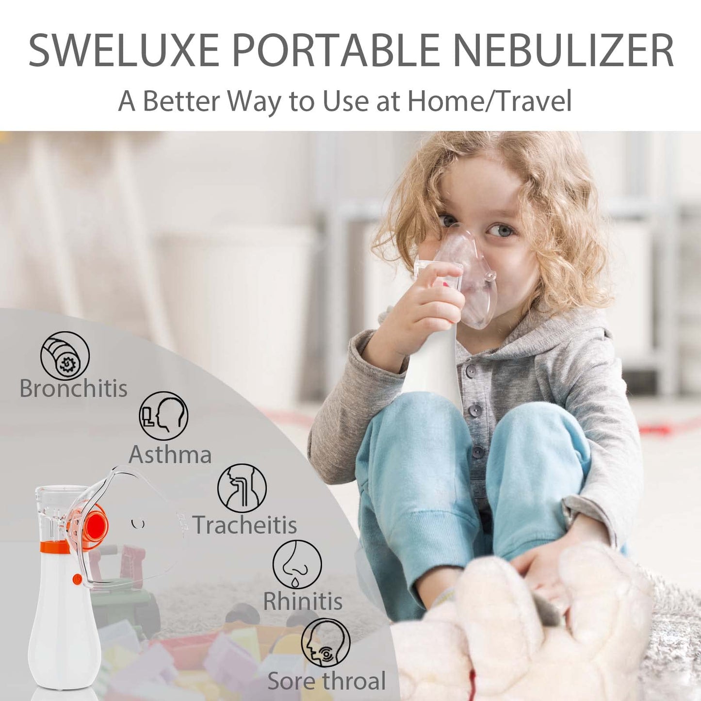 Sweluxe       Sweluxe Portable Nebulizer for Adults, Handheld Kids Nebulizer Machine 3 Speed Adjustable Steam Inhaler for Breathing Solution With Carring Case