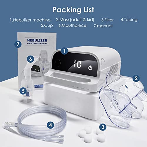 Spriek Smart Nebulizer, Intelligent Digital Display Nebulizer Machine for Adults and Kids,Low Noise Compression Nebulizer for Breathing Problems,Desktop Jet Nebulizer for Home Use