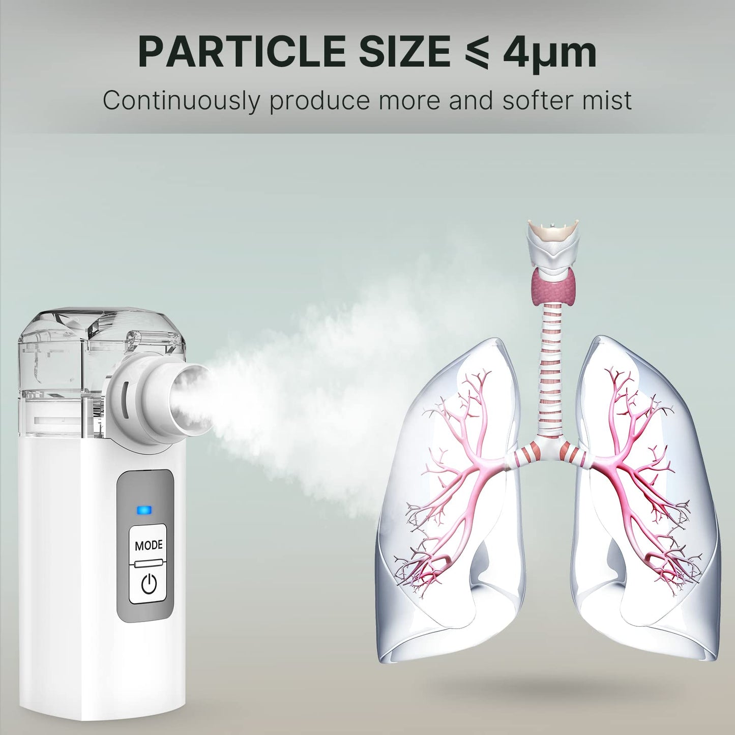 PANASHE	Portable Nebulizer, Handheld Mesh Nebulizer Machine for Adults & Kids, Cool Mist Steam Inhaler with 2 Modes for Home Office Travel Use, Gray