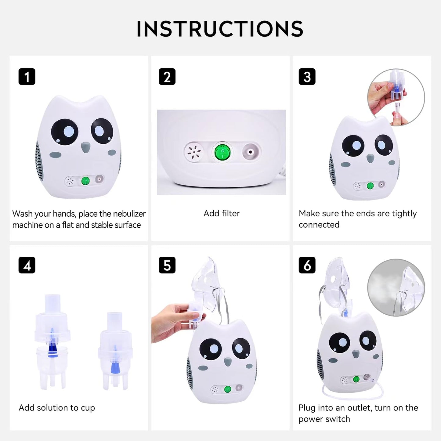 Generic	Portable Nebulizer Machine for Kids and Adults, Compressor Nebulizer Machine for Home Use and Travel with Full Kits- 5 Years Warranty, Cartoon Design （Cute Owl）