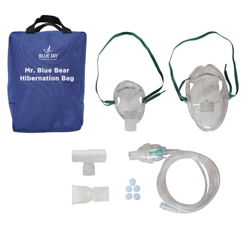 Blue Jay An Elite Healthcare Brand               Take a Breath Mr. Blue Bear Nebulizer Machine for Children, Advanced Breathing Treatment Compressor Nebulizer for Home Use Featuring Mr. Blue Bear Nebulizer and his Hibernation Carry Bag