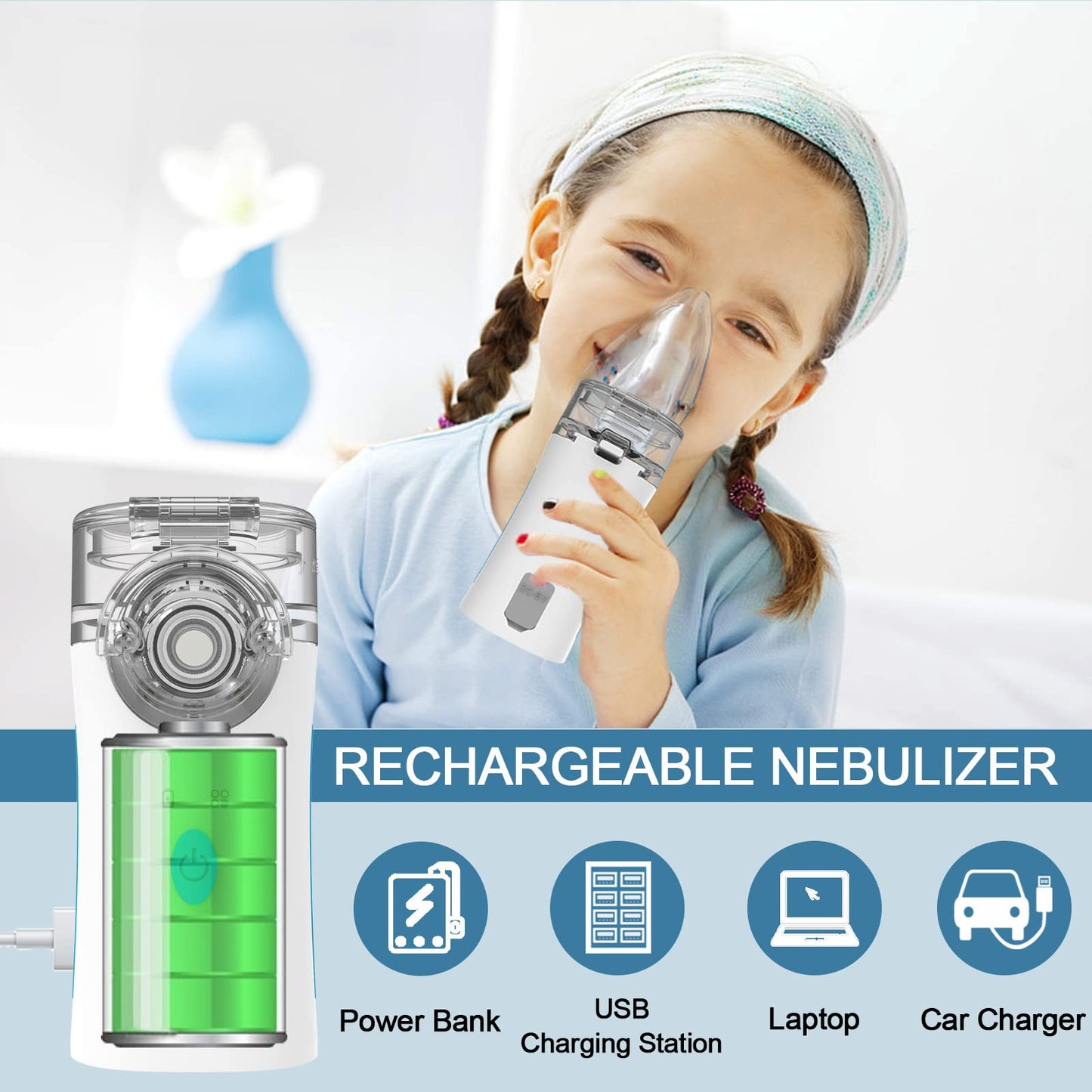 Naweti       Portable Nebulizer - Rechargeable Nebulizer Machine for Adults and Kids, Ultrasonic Mesh Nebulizer with Two Modes & Self-Cleaning Function for Breathing Problems, FSA and HSA Eligible