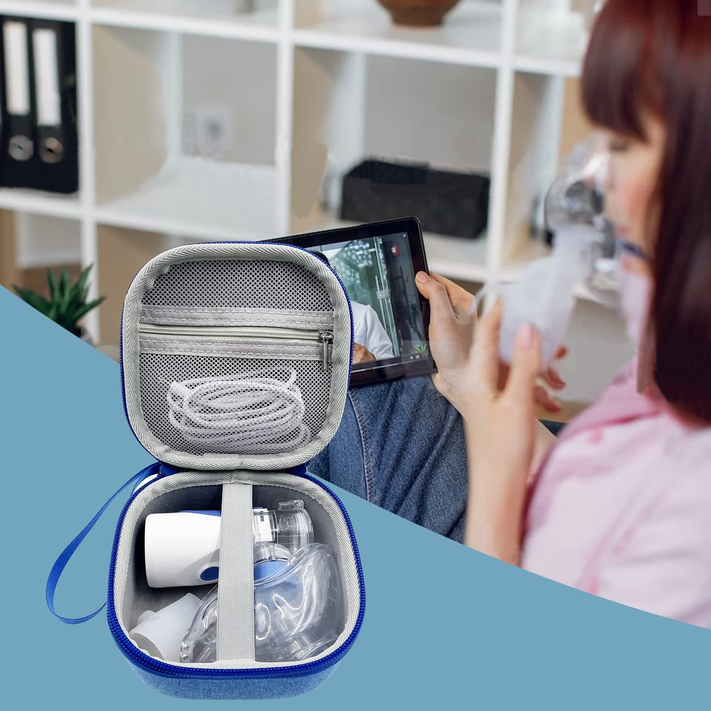 LeoTube Hard Travel Case Bag Compatible with Portable Handheld Inhaler Nebulizer Machine for Adults and Kids (Case Only) (Blue)