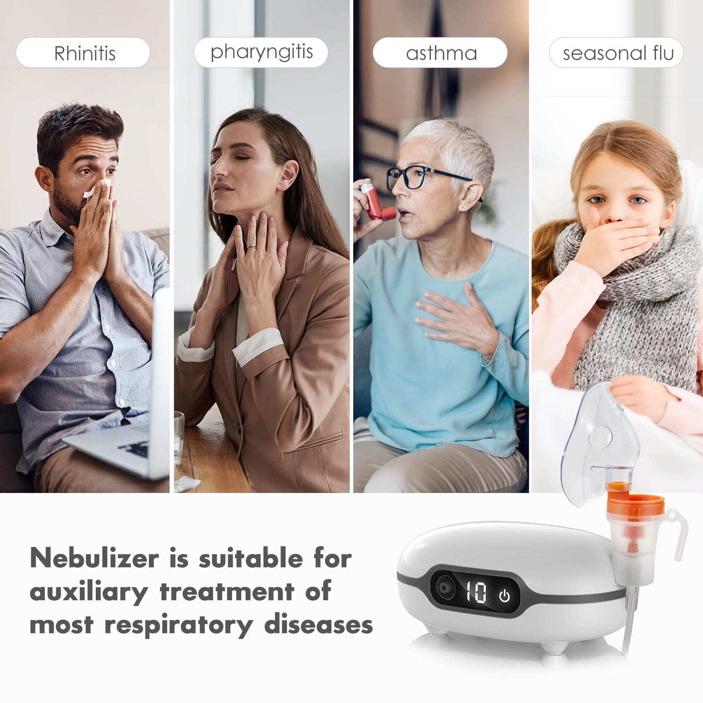 Spriek  Portable Nebulizer, Nebulizer Machine for Adults Kids, Mini Handheld Nebulizer with Mouthpiece Adults&Chlid Masks, Steam Inhaler of Cool Mist for Travel and Home Use 1215029