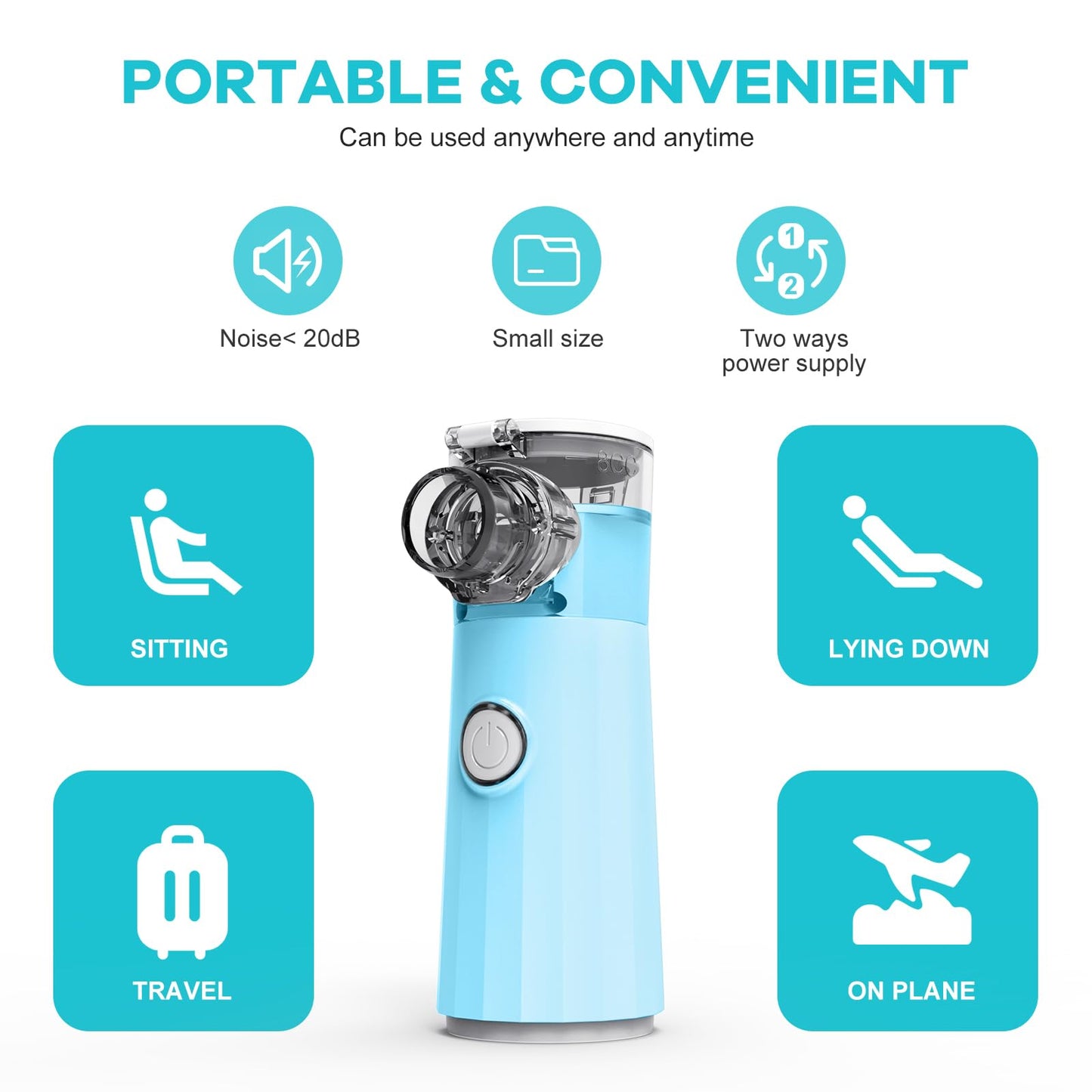 Avaoko Portable Nebulizer, Nebulizer Machine for Adults and Kids Handheld Nebulizer for Travel and Daily Use Mesh Nebulizer for Breathing Problems with Autoclean Mode Powered by USB/Battery, Blue