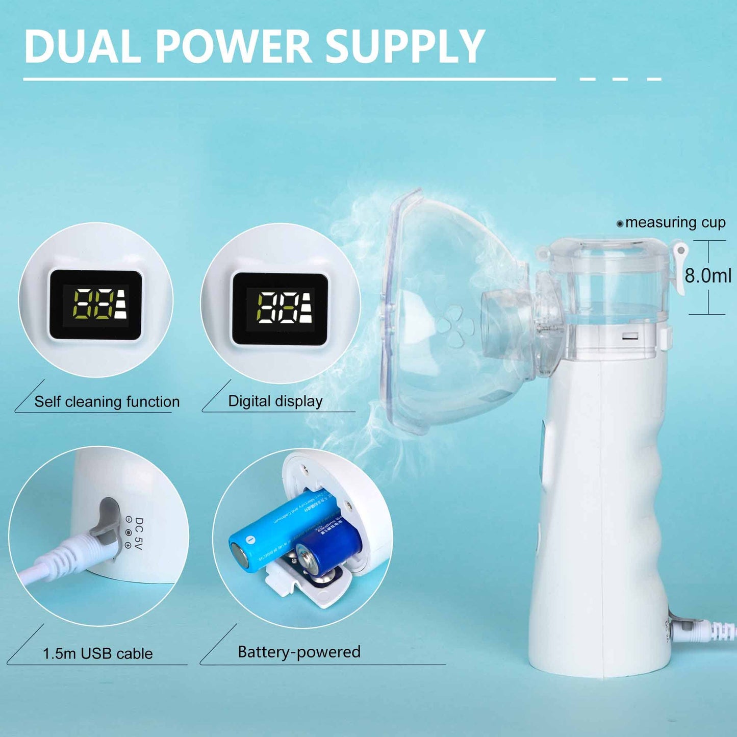 HandyBeer      Mini Portable Nebulizer, Handheld mesh Inhaler, Nebulizer for Kids Adult,Home Daily Travel.with Electricity Display, Self-Cleaning, 3μm.