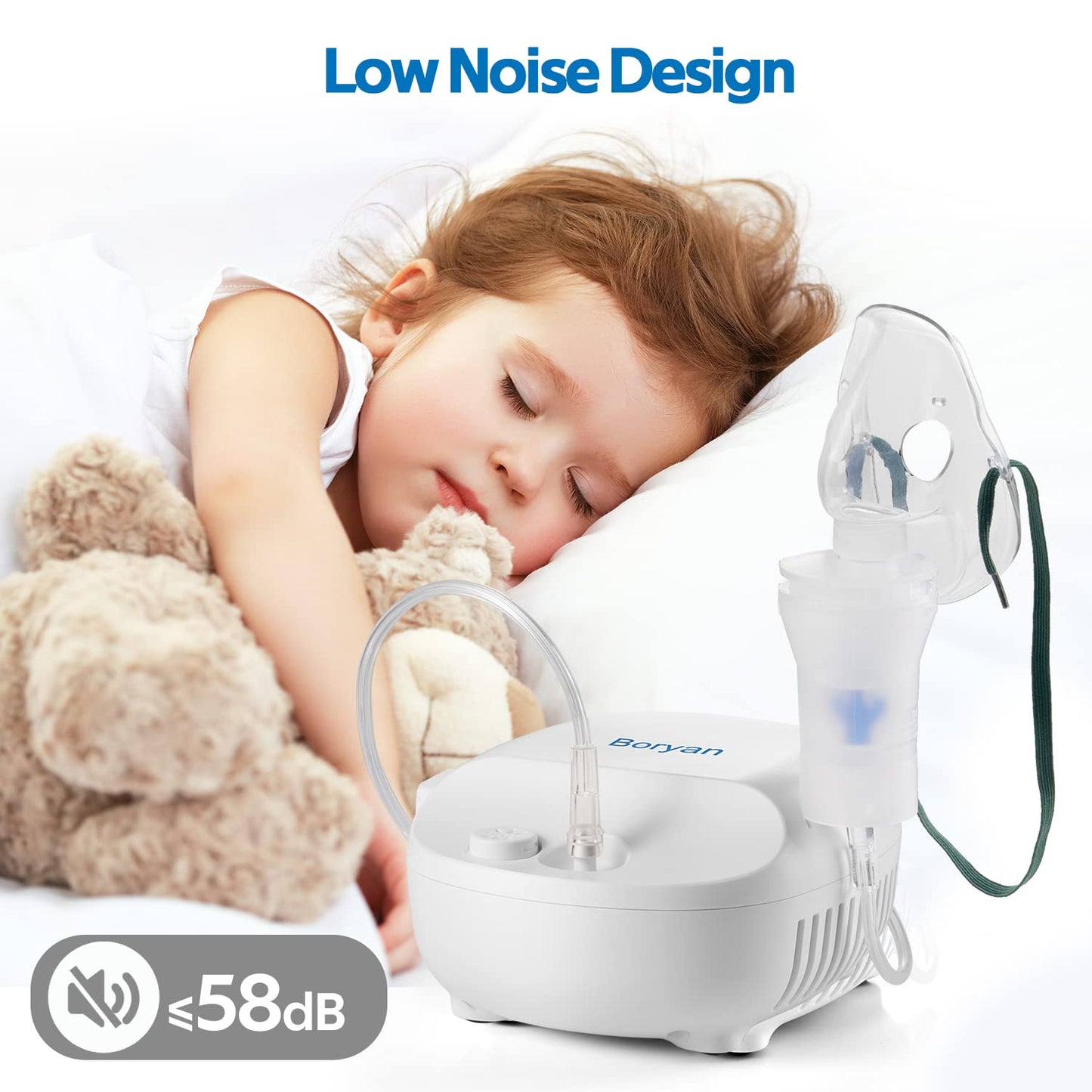 Boryan Nebulizer Machine for Adults Kids, Boryan Deluxe Portable Breathing Treatment, Included Nebulizer Tubing and Mouthpiece Replacement Kit.