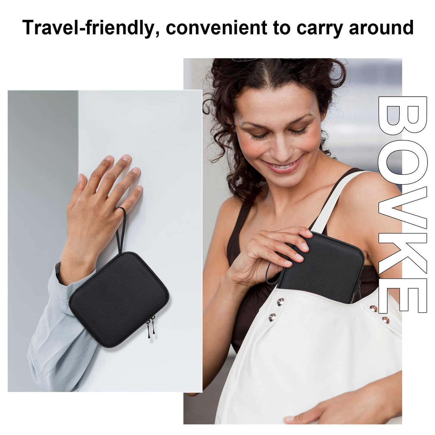 BOVKE Carrying Case for Handheld Mesh Nebulizer Machine for Adults and Kids, Cool Mist Steam Inhaler Portable Nebulizer Holder with Extra Pocket for Cables, Batteries, Black (CASE ONLY)