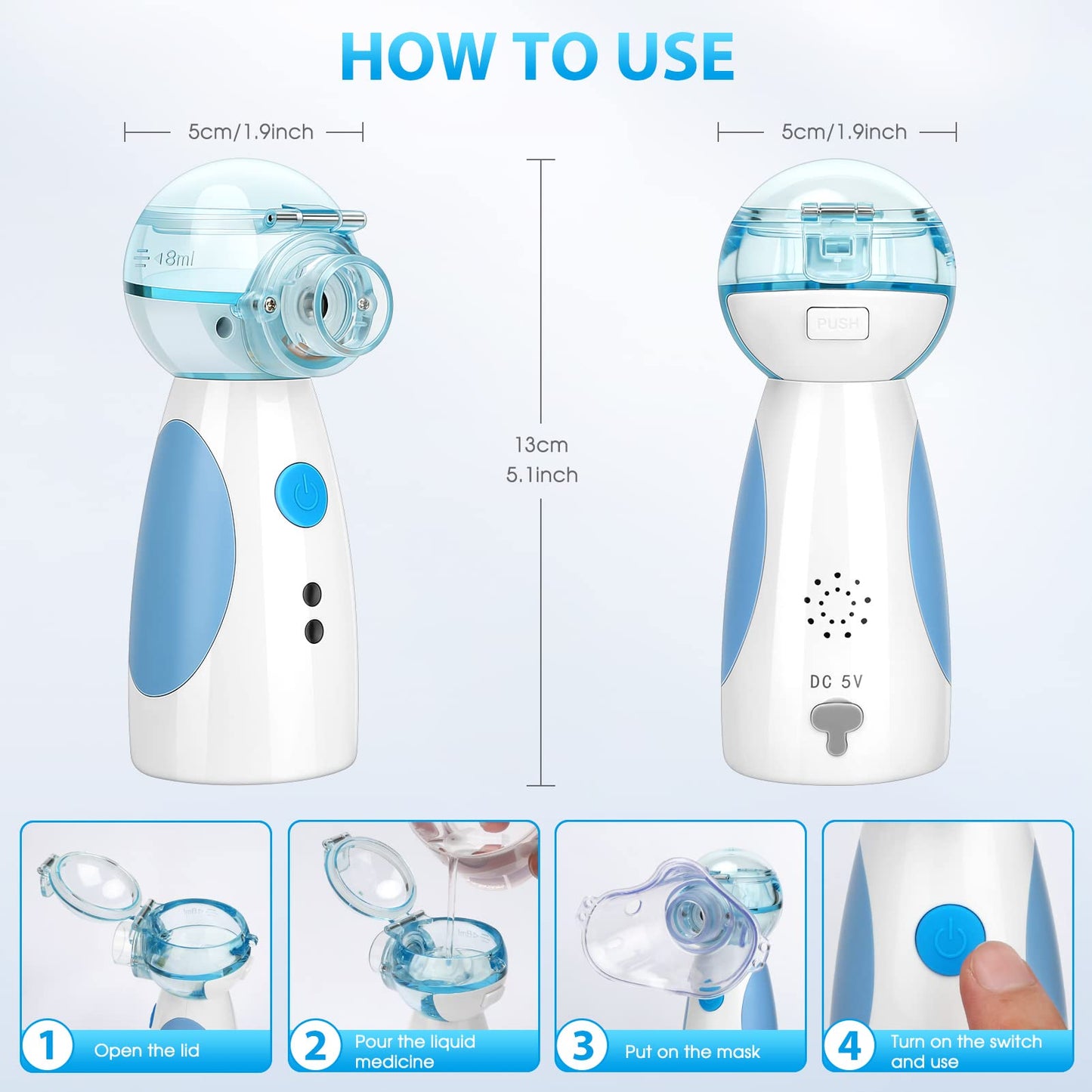 ZGjoib      Portable Nebulizer Machine for Adults and Kids, Rechargeable Handheld Mesh Breathing Treatment Machine Nebulizer for Home Office Use with Tubing Kit Mouthpiece Adult Child Masks