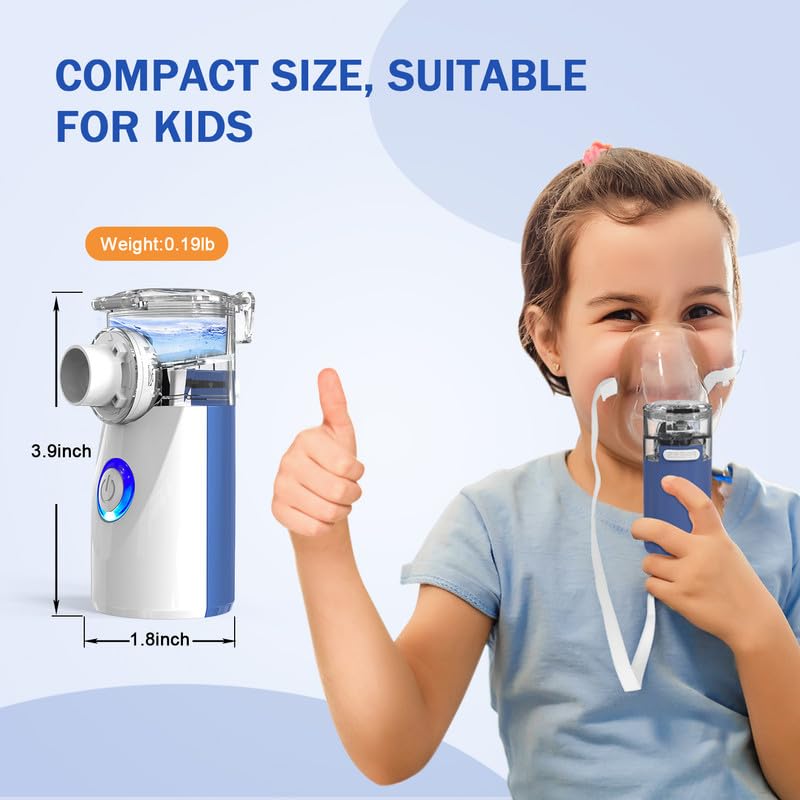 AU YAT Nebulizer, Nebulizer for Adults & Kids, Portable Nebulizer with 2 Masks & Mouthpiece, Quiet Working, 2 Adjustable Mode, Rechargeable Nebulizer Machine for Travel & Home Use