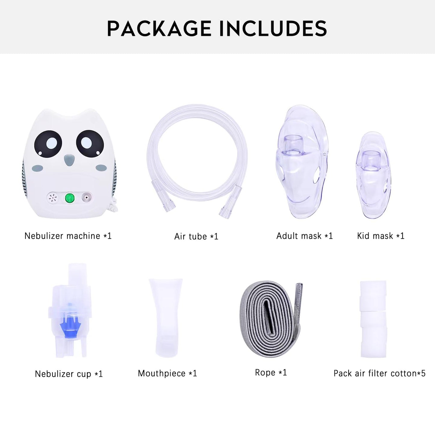 UDEER      Nebulizer Machine for Kids Adults Elderly, Portable Effective Nebulizer Machine for Home Use or Travel with 1 Set of Kits, Compressor Nebulizer, Medicinal Atomizer, Cartoon Design (Cute Owl)