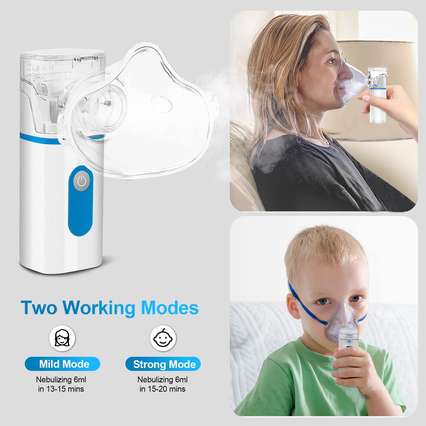 BINGONE Portable Nebulizer, Handheld Mesh Nebulizer Machine for Adult and Kids, Personal Steam Inhaler Cool Mist Ultrasonic Nebulizer for Home Travel Daily Use