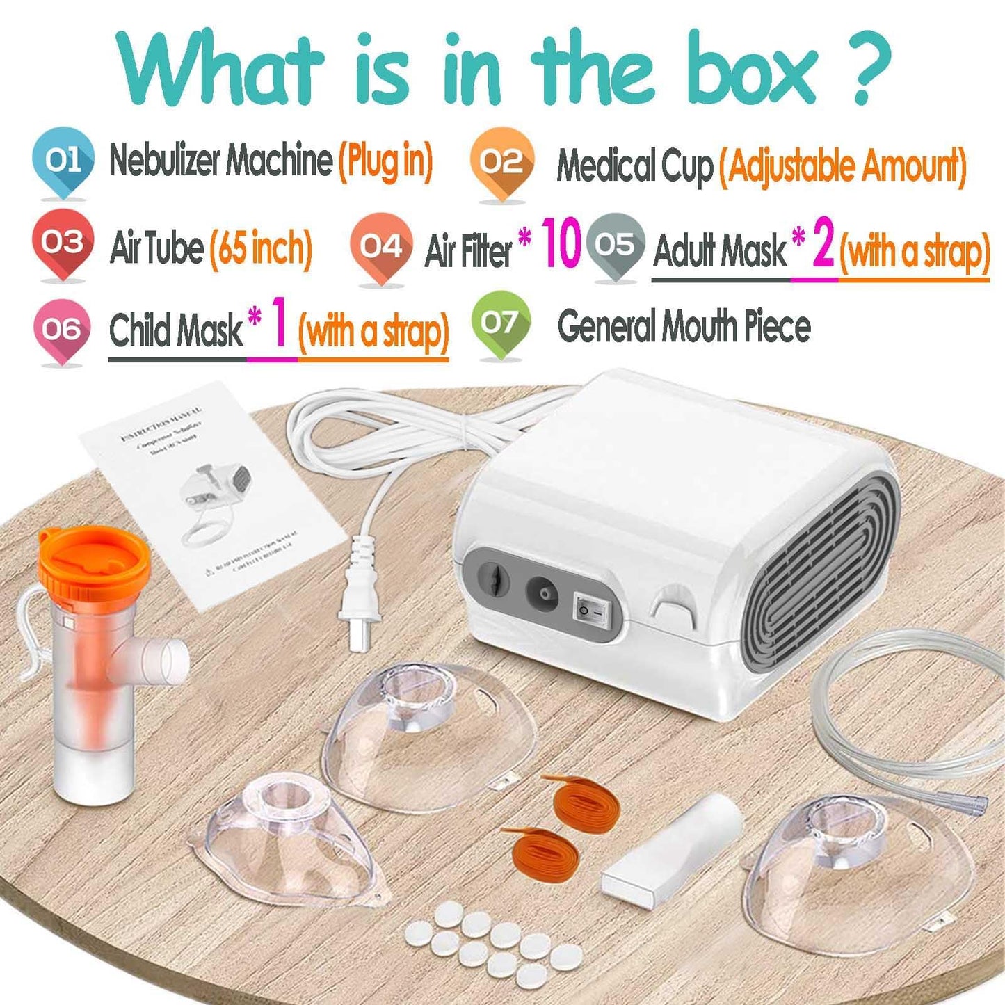 UNOSEKS Nebulizer Machine, Portable Jet Nebulizer for Breathing Issues, Compressor Steam Inhaler for Adults and Kids with a Set of Kits for Home Use