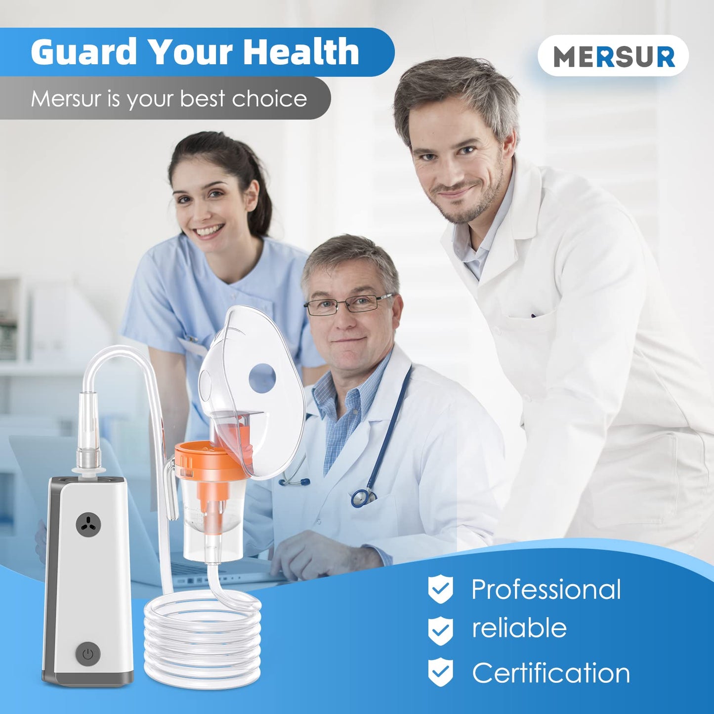 Mersur Portable Nebulizer, Handheld Nebulizer Machine for Adults & Kids, Rechargeable Breathing Treatment Machine with Mask Tubing Mouthpiece Combo Kit