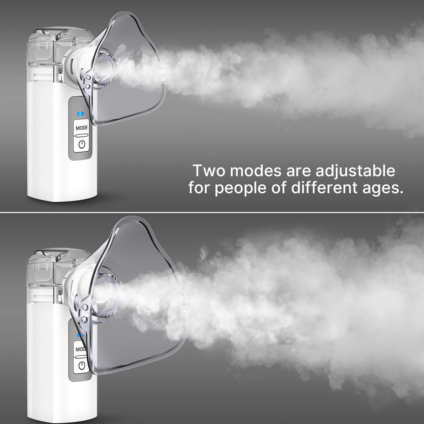 PANASHE	Portable Nebulizer, Handheld Mesh Nebulizer Machine for Adults & Kids, Cool Mist Steam Inhaler with 2 Modes for Home Office Travel Use, Gray