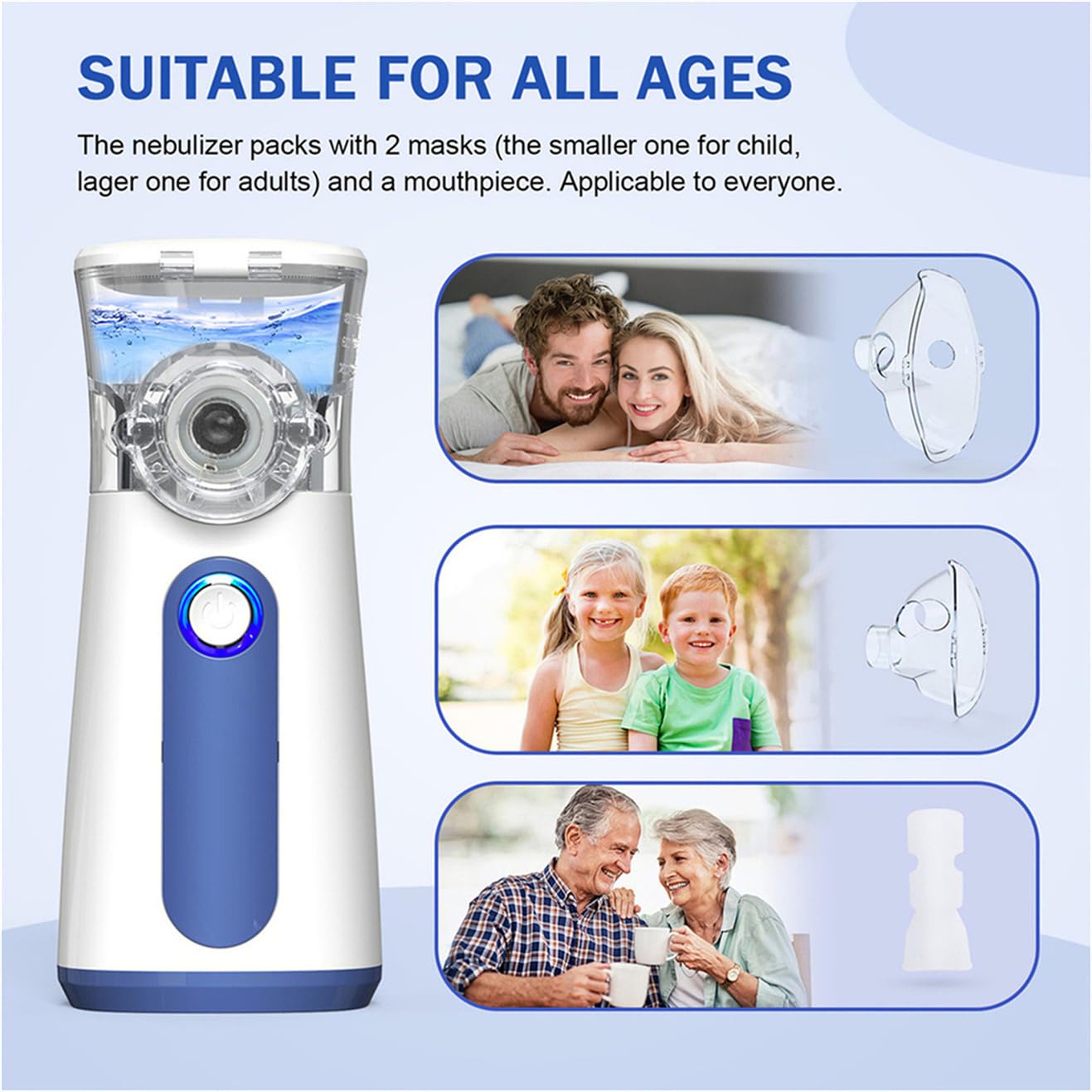 AU YAT Portable Nebulizer Machine for Adults Kids, USB-C Rechargeable Handheld Nebulizer for Breathing Treatment, 2 Adjustable Modes, Efficiency&Quiet, 3 Masks, Travel and Home Use