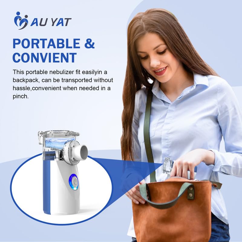 AU YAT Nebulizer, Nebulizer for Adults & Kids, Portable Nebulizer with 2 Masks & Mouthpiece, Quiet Working, 2 Adjustable Mode, Rechargeable Nebulizer Machine for Travel & Home Use