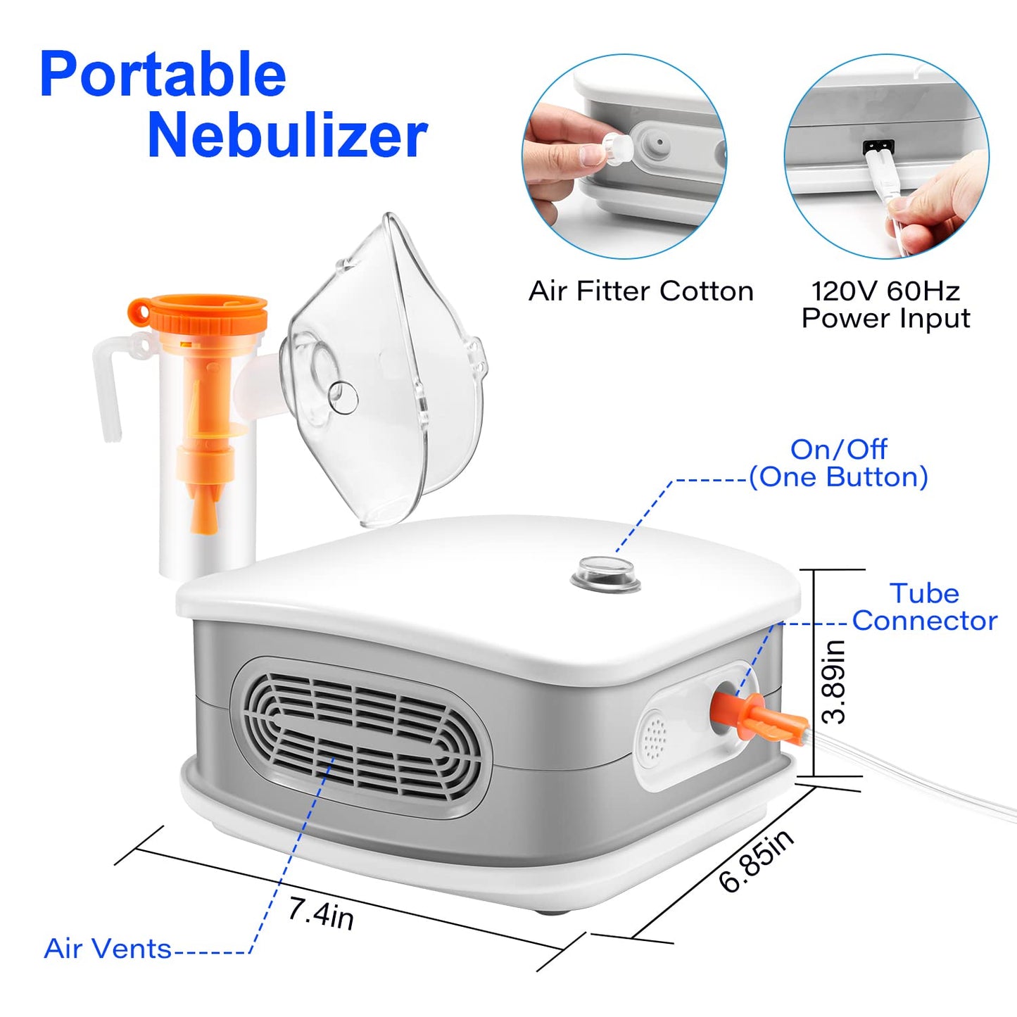 sororal Desktop Compressor Jet Nebulizer Machine for Adults and Kids, Portable with a Set of Nebulizer Parts, Double Thermal Vents Design for Home Use Travel