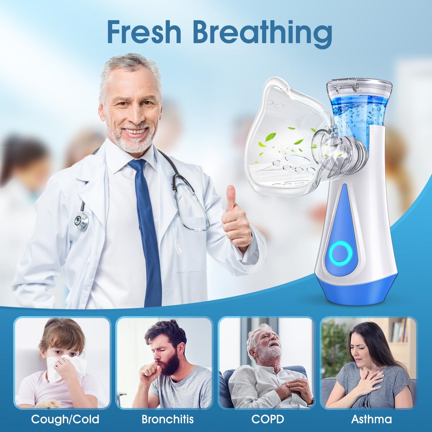 vegamile Portable Nebulizer Machine for Adults Kids, USB Rechargeable with Fine Atomized Particles,2 Working Modes,Effective Mesh Treatment of Breathing Problems Home Office Travel