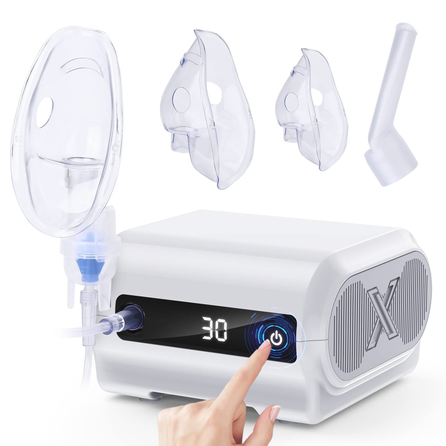 UUX Smart Nebulizer Machine - Low Noise Nebulizer for Adults & Kids with Timer Digital Display and 3 Reusable Masks, Portable Nebulizer for Breathing Treatment, Home Use and Travel