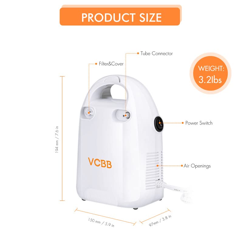 VCBB Portable Compressor Nebulizer Machine for Kids and Adults, Pro Compact Cool Mist System for Home Use with Nebulizer Mask Mouthpiece, Friendly for Breathing Problem